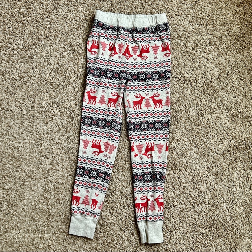 Gap Kids Gray Red Reindeer Fair Isle Holiday Snug Fit Pajama Set Size 10 - Picture 8 of 12